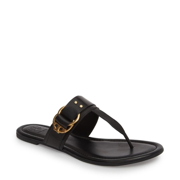 Tory Burch Shoes - Tory Burch Marsden Flat Thong Black Leather Sandal